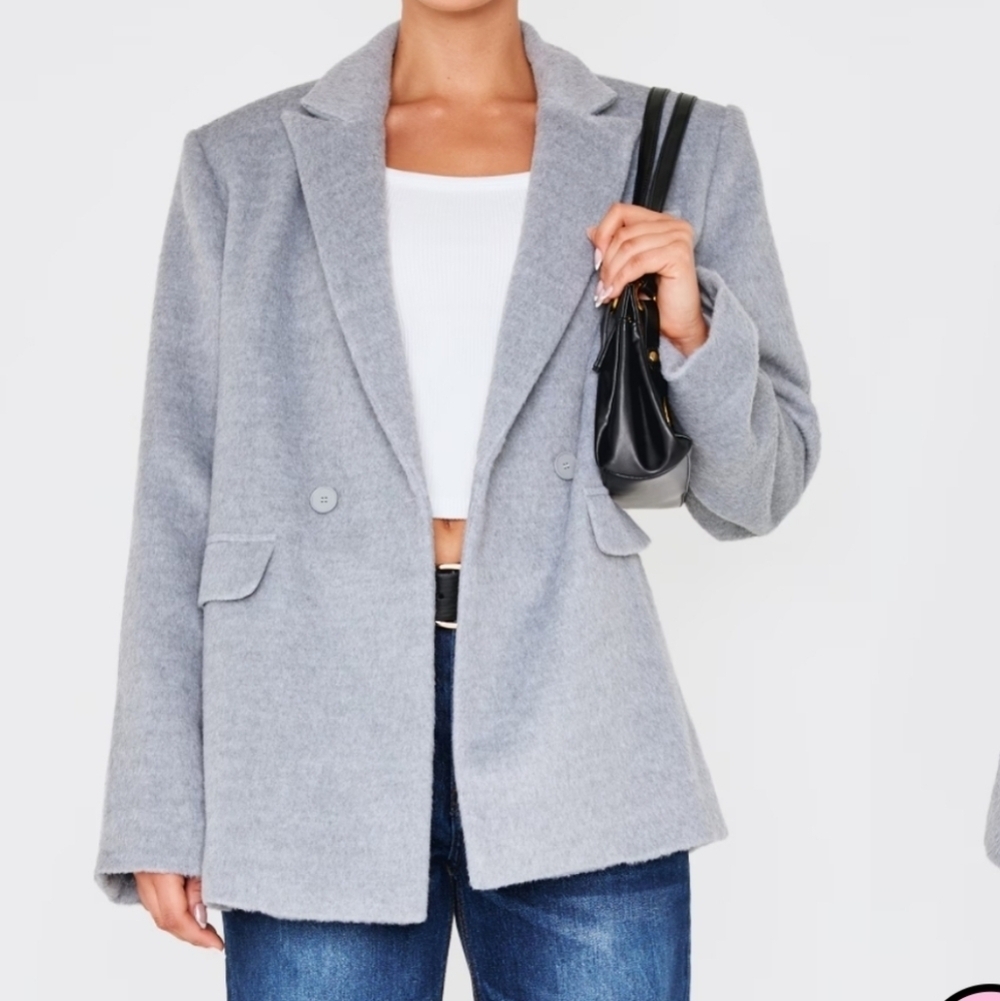 Pretty Little Thing Grey Oversized Textured Wool Look Blazer Size US 2